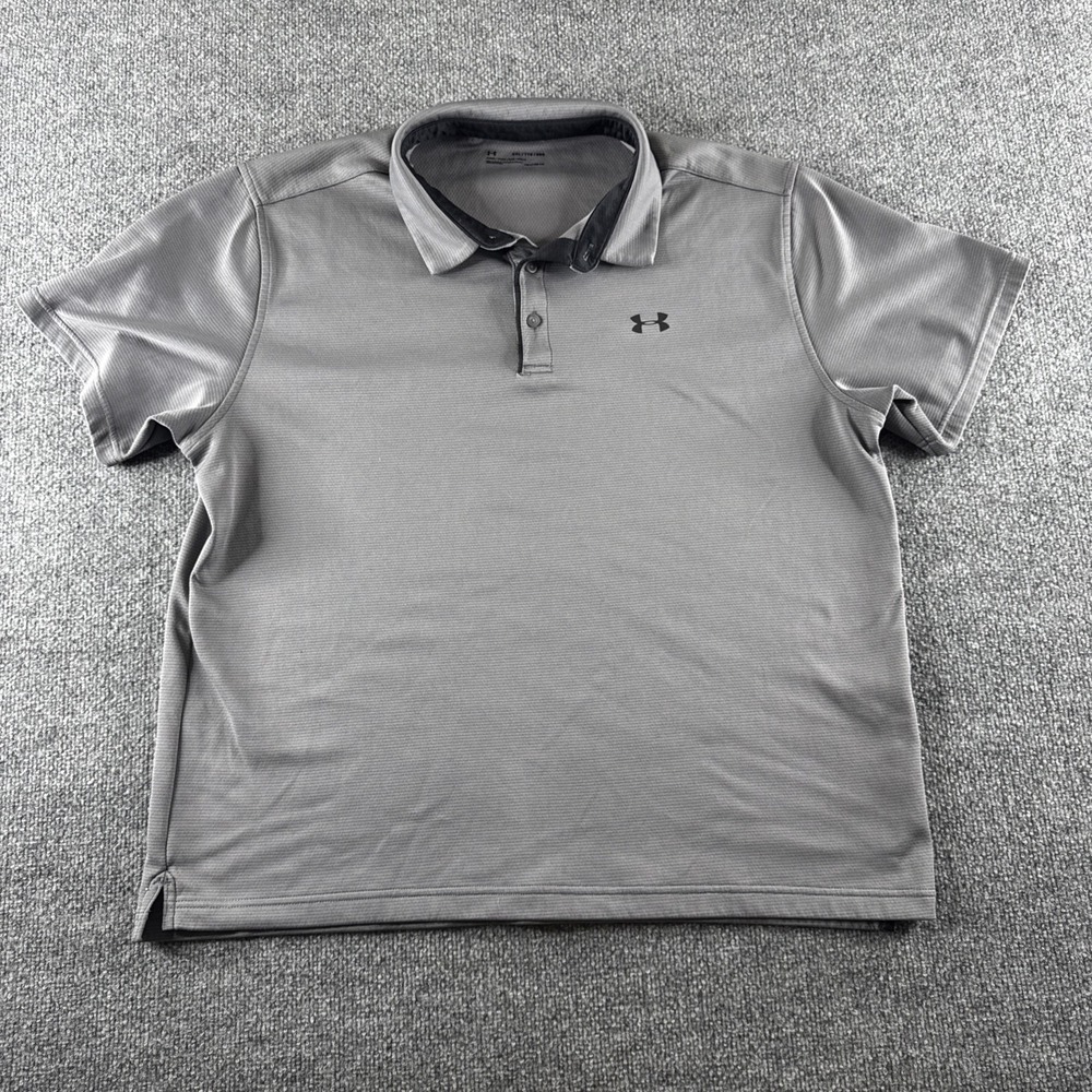 Under Armour Polo Shirt Mens XXL Gray Black Logo Lightweight Golf Golfer‎ 1171